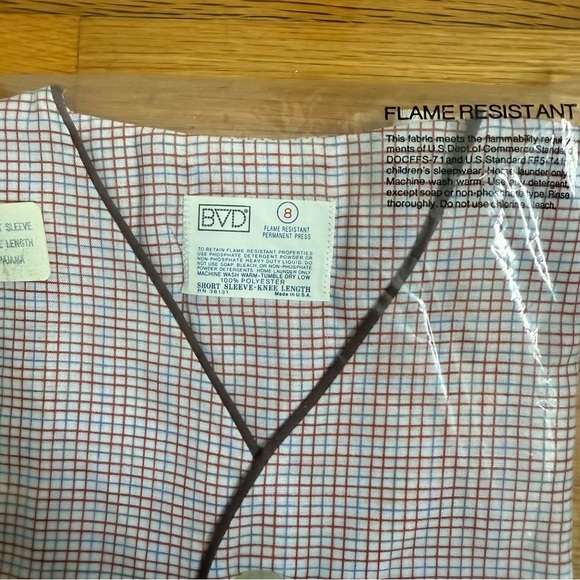 Vintage BVD Flame‑Resistant Permanent‑Press Pajamas Boys Size 8 Red/Blue Plaid - Picture 2 of 6